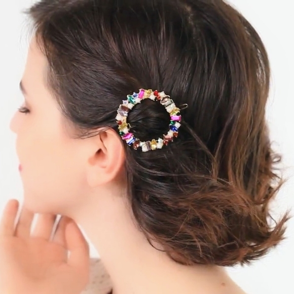 *1 LEFT* Glass & Crystal Geometric Hair Barrette - Picture 2 of 2